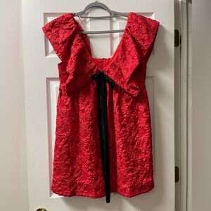 Sugar Lips Red Textured Dress with Black Ribbon